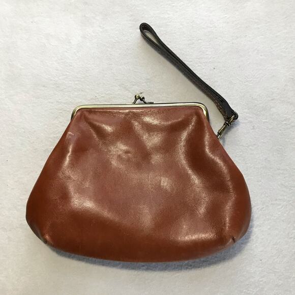 Patricia Nash cognac tan leather wristlet small purse with kiss closure - Picture 2 of 13